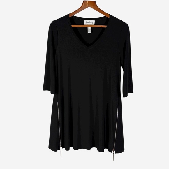 Joseph Ribkoff Zip Detail Tunic Top Size 8 Black Wrinkle Resistant 3/4 Sleeve - Picture 7 of 12